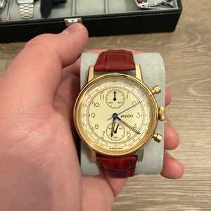 Undone Gold Chronograph Quartz Watch with Red Leather Strap